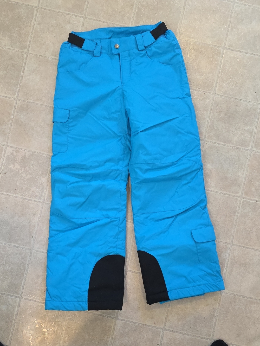Columbia Bright Teal Blue Kids Snow Pants with Black Reinforced Ankles